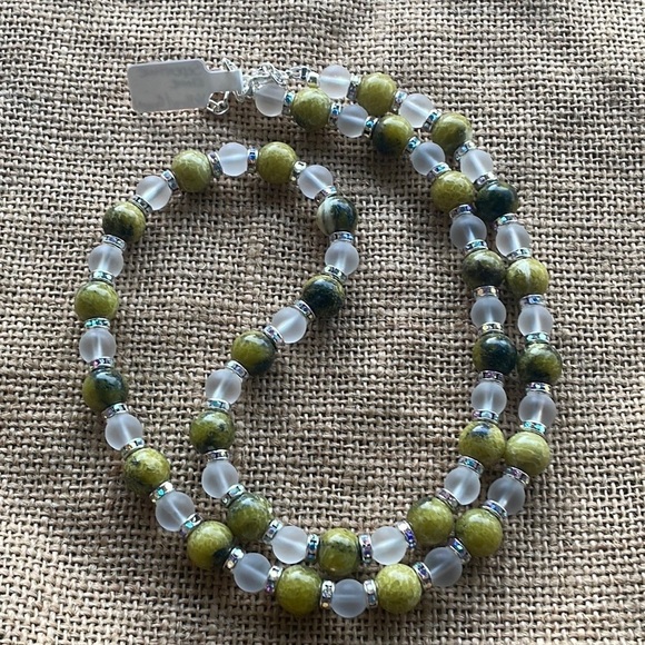 Serpentine Stone Glass Beads Crystal spacers adjustable necklace healing - Picture 2 of 10